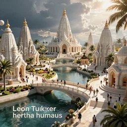 futuristic utopian paradise, canals, bridges, white marble temples, palm trees, crowds of people, by leon tukker, hertha hurnaus, photography, cinematic lighting, detailed sharp focus, strong sun and shadow, octane render, pinterest