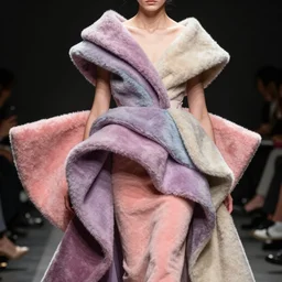 pierre cardin avant nonsense couture accent color design, fold layered flutter, heavy fabric full piece, soft fluffy texture, volume flowing folds aesthetic, femme curvy avant model design posing dramatic shaded lighting photography, 8 k, sharp focus, saturated undertones