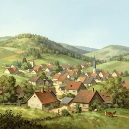 small country village, Carl Spitzweg, James Gurney, thrending on artstation