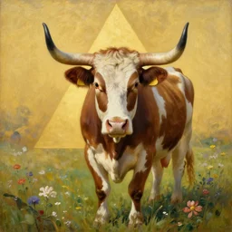 full portrait painting of a single long horn cow by itself in a field of flowers, by anders zorn, rule of thirds, golden triangle, masterpiece by greg rutkowski, intricate, elegant, highly detailed, oil painting, concept art, smooth, sharp focus, illustration, beautiful cinematic, thomas lawrence, gurney,