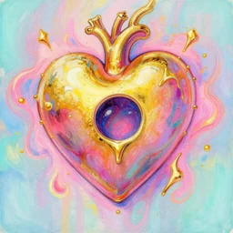 A concept of Melancholic Euphoric heartshine in the crush of oblivion. The vibrancy of nouveau is gilded with hollow-wishes. Trending on ArtStation. Vivid Pastel Ink Painting.
