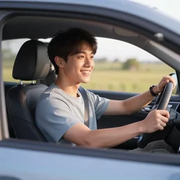 an happy person driving a car, award winning, trending on artstation, unreal engine