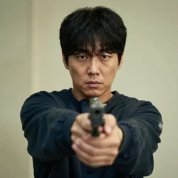 a deranged man holding a gun by kim jung gi
