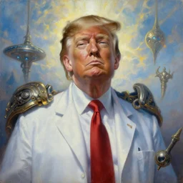 portrait oil painting, perfect expression, subconscious connects, purified consciousness, doctor emperier god king donald j trump strange, hyperion, fantasy character portrait, ultra realistic, wide angle, intricate details, mass effect, artifacts, luminous skies, highly detailed, michael cheval, peter mohrbacher, boris vallejo, jessica rossier, oil painting, highly detailed, cinematic lighting,