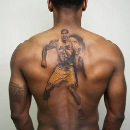 a man with a lebron james tattoo on his back, a tattoo by richard mortensen, reddit contest winner, tattoo