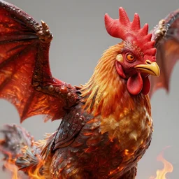 a closeup photorealistic photograph of a chicken dragon from hell. professional capture, well lit shot. hellfire. trending on artstation, featured on behance, well - rendered, extra crisp, features intricate detail, epic composition and the style of unreal engine.
