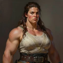 painted portrait of rugged thick very [ roided ] and [ veiny ] beautiful female weightlifter [ lara croft ], big wide face, long hair, upper body, robe fantasy intricate elegant highly detailed digital painting, artstation, concept art, smooth, atmospheric lighting sharp focus illustration art by craig mullins greg rutkowski