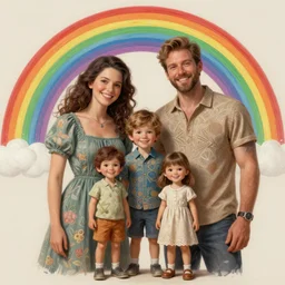 a happy familly under the rainbow. intricate, elegant, highly detailed, digital painting, artstation, concept art, sharp focus, illustration, by justin gerard and artgerm, 8 k