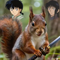 squirrel holding a katana in the forest, fine - face, realistic shaded perfect face, fine details. anime. realistic shaded lighting poster by ilya kuvshinov katsuhiro otomo ghost - in - the - shell, magali villeneuve, artgerm, jeremy lipkin and michael garmash and rob rey