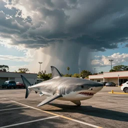 photograph of a sharknado parking lot in sunshine kodachrome