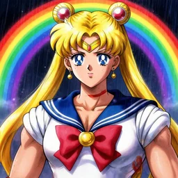 man face, crossdressing, magical girl in anime style, illustration, hairy, muscular, male, digital painting, artstation, simon stalenhag, epic, stunning, rainbows, sailor moon, hdr, highly detailed