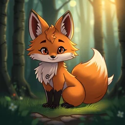 a pretty medieval anthropomorphic fox with a fluffy tail in the forest, comic art, trending on furaffinity, cartoon, kawaii, backlighting, furry art!!!, radiant light, bokeh, trending on artstation