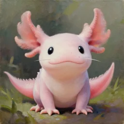 cute axolotl, oil painting, realistic, anime style,