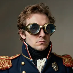 realistic photo of napoleon wearing big steampunk googles, photo by gustave baumann