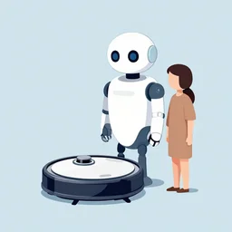 a robot with a pet roomba. simple background. clean cel shaded vector art by lois van baarle, artgerm, helen huang, by makoto shinkai and ilya kuvshinov, rossdraws, illustration, art by ilya kuvshinov