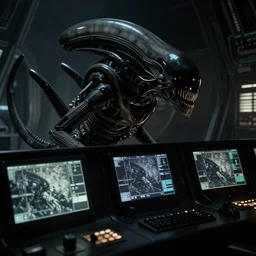 a CLOSE UP shot of A command deck computers of Nostromo Aliens ship by Ridley Scott, Aliens movie, grainy, moody, dark, bleak