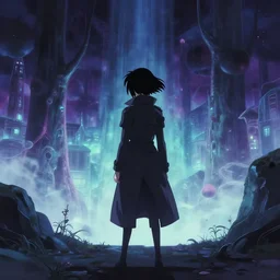 a high definition screenshot from the haunting and strange ( ( ( cyberpunk ) ) ) anime anime anime film ; a lone lone lone female detective wearing a trenchcoat investigates a strange and ethereal dreamscape, digital painting by makoto shinkai, moebius moebius, surrealism, trending on artstation