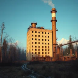 a beautiful ultradetailed rendering of refinery unfinished building abandoned by i. m. pei, forest alien studio ghibli, archdaily, wallpaper, highly detailed, trending on artstation.