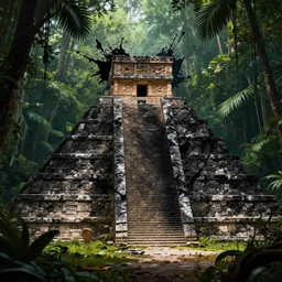 dark black blood - splatter mesoamerican jungle pyramid, fantasy art, wallpaper