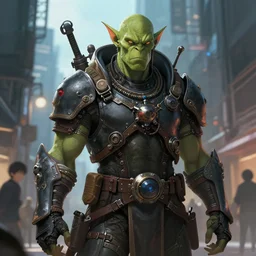 a portrait of a handsome dieselpunk orc in a city, key visual, ambient lighting, highly detailed, digital painting, artstation, concept art, sharp focus, by makoto shinkai and akihiko yoshida and hidari and wlop