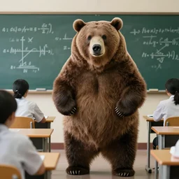 oversized grizzly bear confused in calculus class? photograph
