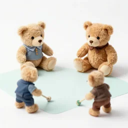 a high quality photograph of teddy bears playing crockett. detailed and clean