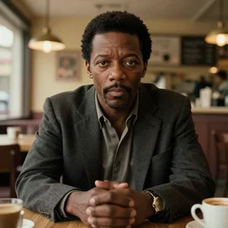 film by tarkovsky, stalker style, pulp fiction movie, highly detailed, photorealistic, full - body, samuel l jackson posing in cafe, perfect symmetrical eyes, 8 k resolution, digital art, hyper realistic