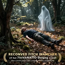 a ghost leaving a man's body, laying down, cinematic, wide angle, closeup, cinematic lighting