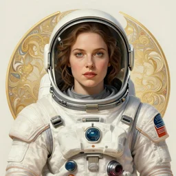 portrait of actress Krys Marshall wearing a space suit, intricate, elegant, highly detailed, centered, digital painting, artstation, concept art, smooth, sharp focus, illustration, art by android jones and donato giancola and alphonse mucha