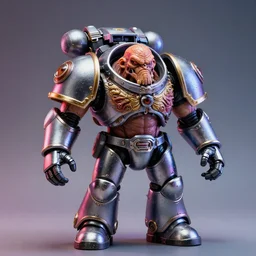 hyperrealistic rendering, flesh monster doom space marine by kenneth scott, product photography, eyeballs, wet, chrome details, armor, action figure, sofubi, studio lighting, colored gels