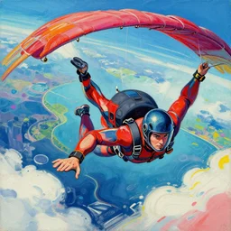Skydiving through latent subspace, trending on artstation, vibrant palette, boldly-inked gouache artwork, acrylic painting on oiled canvas, highly detailed digital illustration
