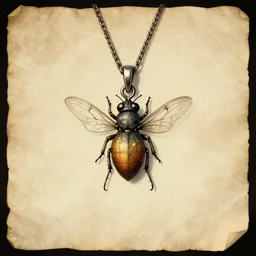 small insect pendant, fantasy illustration, medieval era, blank parchment background, hand - drawn, 4 k, trending on artstation, symmetry