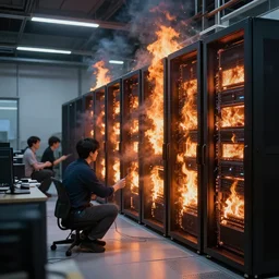 stable diffusion developers frantically trying to extinguish burning servers