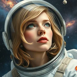 full portrait of emma stone as an astronaut, hyper detailed, award winning, exploring the galaxy painting by chiara bautista and karl kopinski and kim jung giu and weta studio, and lucasfilm and jesper ejsing and norman rockwell greg rutkowski frank frazzeta