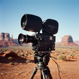 monument valley, motion picture, vintage kodak vision 3 5 0 d color negative film 5 2 0 3, panavision millennium xl 2 film camera, anamorphic lens flare