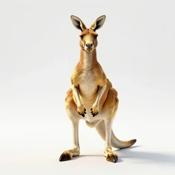 golden kangaroo, clean 3d render, full body, isolated on a pure white background, centered, entire subject in frame, sharp focus, soft studio lighting