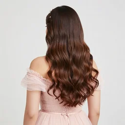 princess haircut dreamgirl party dress cocktail stylist curvy hairstyle from behind studio photography