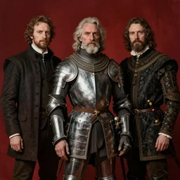 Solomon Joseph Solomon and Richard Schmid and Jeremy Lipking victorian genre painting portrait painting of a old rugged movie actor medieval french english german knight character in fantasy costume, red background