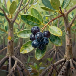 a mangrove forest, berries, extremely detailed oil painting, unreal 5 render, digital art, landscape painting, octane render, beautiful composition, trending on artstation, award winning photograph, masterpiece