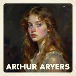 beautiful digital oil vintage greeting card cyberpunk style  of a girl by Arthur Hughes