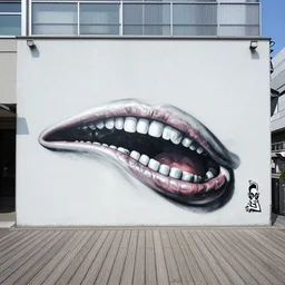 graffiti mural, glottis from the game grim fandango, located on a boardwalk in tokyo japan, by banksy, a 1 one, shepard fairey