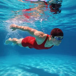 aaron taylor johnson swimming in a pool, red speedo, underwater view, by ralph horsley, rossdraws, matte painting, stylized background, cinematic lighting, maya, pixar, unreal engine, artstation