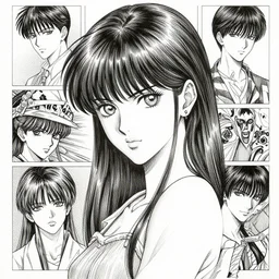 anime woman, pen and ink, intricate line drawings, art by krenzcushart, by yoshitaka amano, kentaro miura, artgerm, wlop,