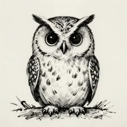 owl by dan mumford and peter doig and edward hopper, symmetrical, minimal, black ink, thick lines highly detailed, muted colours, masterpiece 8 k