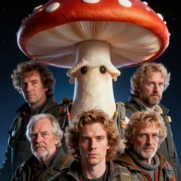 a badass photo of mushroom man in space adventure movie by nuri iyem, james gurney, james jean, greg rutkowski, anato finnstark. hyper detailed, 5 0 mm, award winning photography, perfect faces