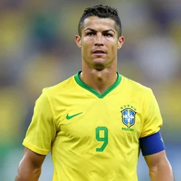 og ronaldo nazario r 9 short haircut wearing number nine 2 0 0 2 world cup brazil goal, poster art jason shawn alphonse mucha james jean liam brazier victo ngai tristan eaton, yellow and green