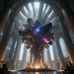 entropia of universe epic cinematic massive fractal megastructure in the temple monumental architecture : big light rays from the windows : hyper realism : dark energy : octane render : artstation : greg rutkowski : loish : ferdinand knab