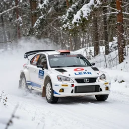 a 2 0 0 3 lexus is 3 0 0, racing through a rally stage in a snowy forest