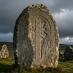 ancient Irish, photo of stone carved with intricate runes