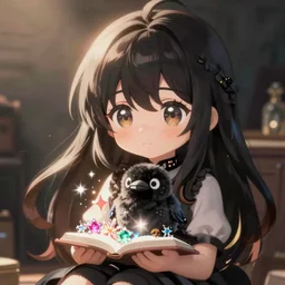 a cute fumo plush of the crowgirl who loves to collect sparkly things, anime girl